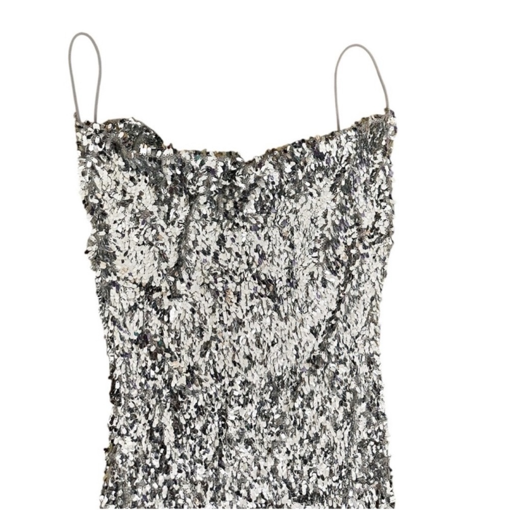 NWT Zara Silver Sequin Maxi Dress Size S - Picture 8 of 16